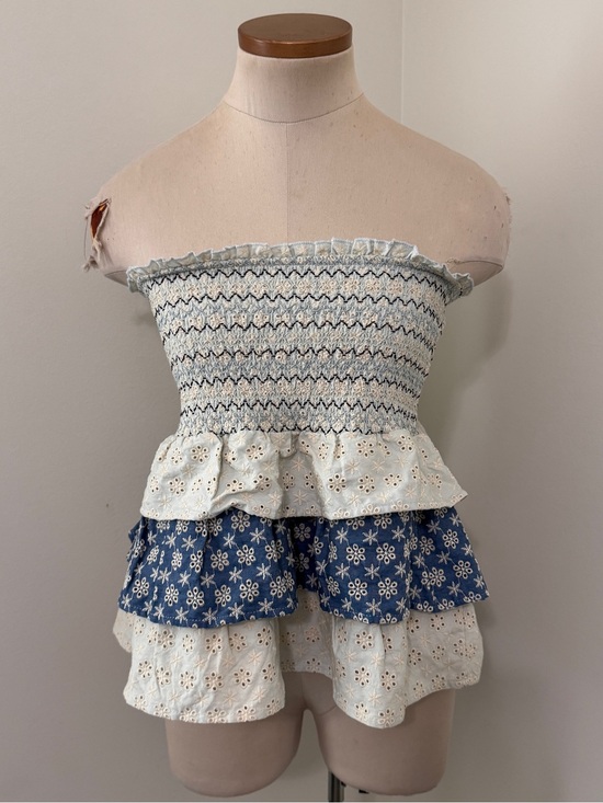 Storia Tops - NEW Storia Medium Strapless Smocked Tiered Eyelet Tank Top ~ Boho Festival Beach